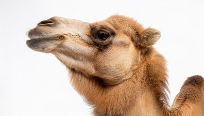 Obraz premium a side view of a light brown camel standing against a plain white background in a studio shot on white background