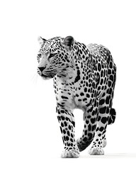 Fototapeta premium Black and white leopard walking in minimal line art style