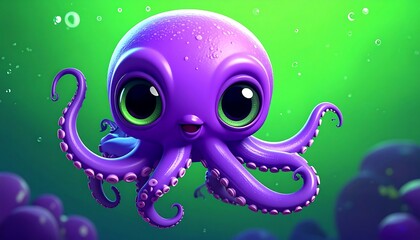 Adorable purple octopus with big eyes, swimming underwater