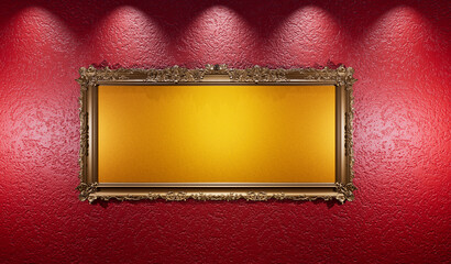 golden clasical old frame on a red wall background