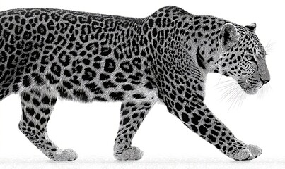 Fototapeta premium Leopard walking minimal vector artwork in monochrome tones with strong lines and a clean abstract finish