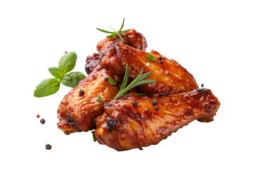 Delicious glazed chicken wings with fresh herbs and pepper ready to serve for a party or restaurant menu promotion