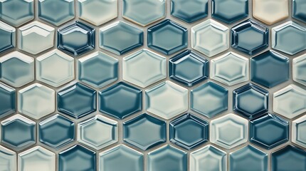 Hexagonal tiles in varying shades of blue and white form a repeating pattern