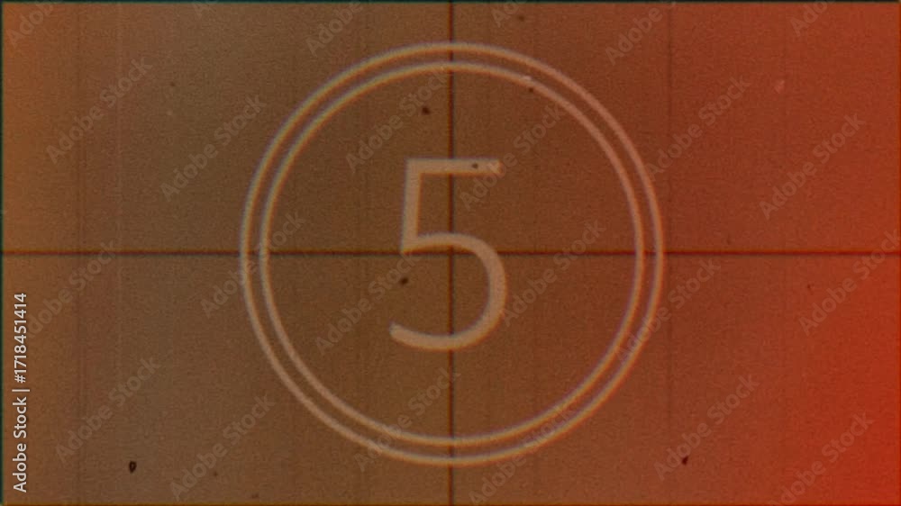 Poster retro style film countdown ten to zero animation with dust grain and distortion effects