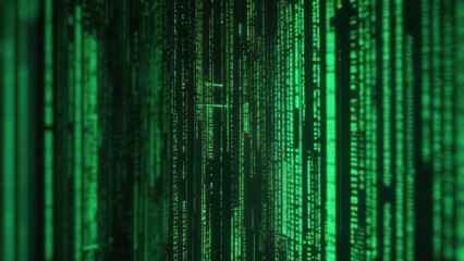 Abstract green digital code cascading down