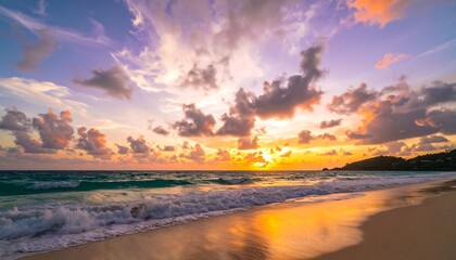 Dramatic sunset over tropical beach