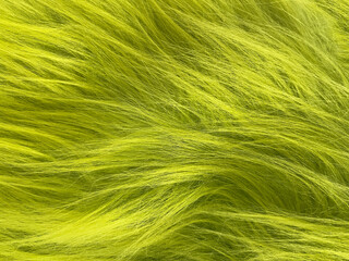 Close-up of bright yellow-green fur or hair, showing soft, fluffy texture and individual strands, ideal for backgrounds, textiles, or abstract design concepts.