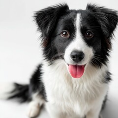 Happy Border Collie Smiling with Tongue Out on White Background