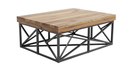 Meja Kopi Kayu Solid, Desain Industrial Modern Dengan Rangka Baja