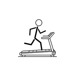 Simple line drawing of a stick figure running on a treadmill machine for exercise.