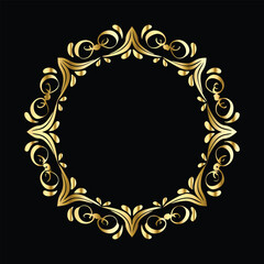 Vector set of decorative elements for design. Elegant line art frames for invitations, greeting cards, scrapbooking. Golden elements on black background
