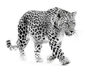 Obraz premium Elegant simple line drawing of a leopard moving forward in minimal vector style with no shading or gradient details