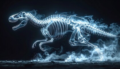 Glowing dinosaur skeleton running