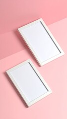 Fototapeta premium Two white frames on a pink background