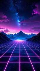 Futuristic landscape with vibrant gridlines