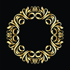 Vector set of decorative elements for design. Elegant line art frames for invitations, greeting cards, scrapbooking. Golden elements on black background
