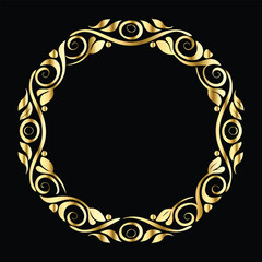 Vector set of decorative elements for design. Elegant line art frames for invitations, greeting cards, scrapbooking. Golden elements on black background
