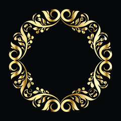 Vector set of decorative elements for design. Elegant line art frames for invitations, greeting cards, scrapbooking. Golden elements on black background
