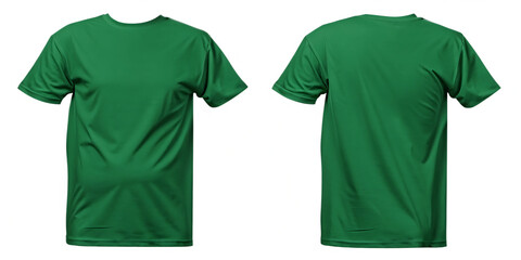 Green t-shirt front and back view isolated on a transparent background apparel clothing