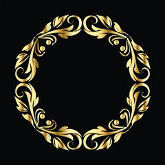 Vector set of decorative elements for design. Elegant line art frames for invitations, greeting cards, scrapbooking. Golden elements on black background
