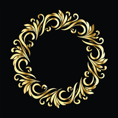 Vector golden frame. Elegant element for design in Eastern style, place for text. Floral golden border. Lace illustration for invitations and greeting cards.