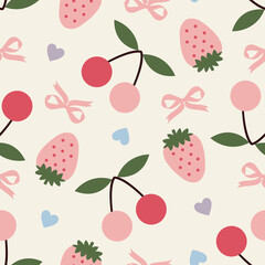 Sweet Strawberries, Cherries, and Ribbons Pattern