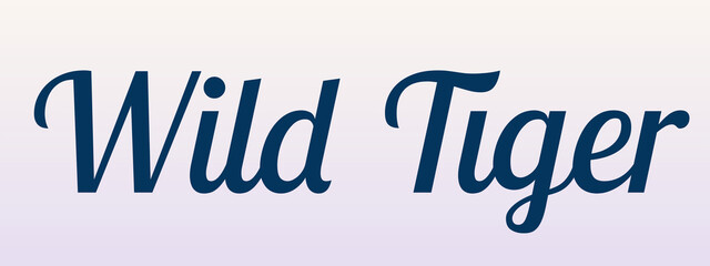 Wild Tiger cursive dark blue typography on cream to lavender gradient background, expressing elegance and strength through stylish and contrasting lettering design