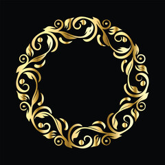 Vector set of decorative elements for design. Elegant line art frames for invitations, greeting cards, scrapbooking. Golden elements on black background