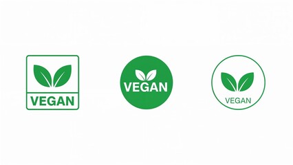 Three green vegan logos with leaves