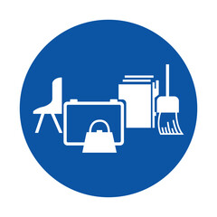 Clean and Organized Workspace with Chair, Briefcase, Papers, and Broom Icon
