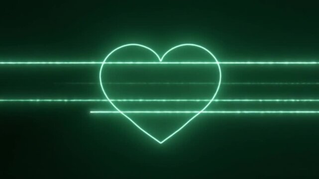 Glowing Heart Line Animation. Green Heart Lines. 4K