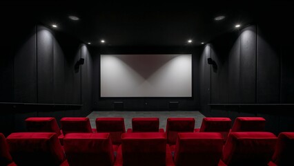 Intimate minimalist cinema with red plush seats