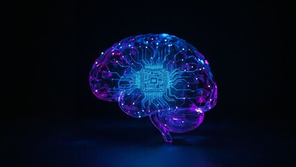 Glowing neural chip embedded in crystal brain
