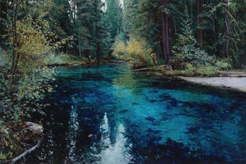 Tranquil Blue River Through Lush Forest