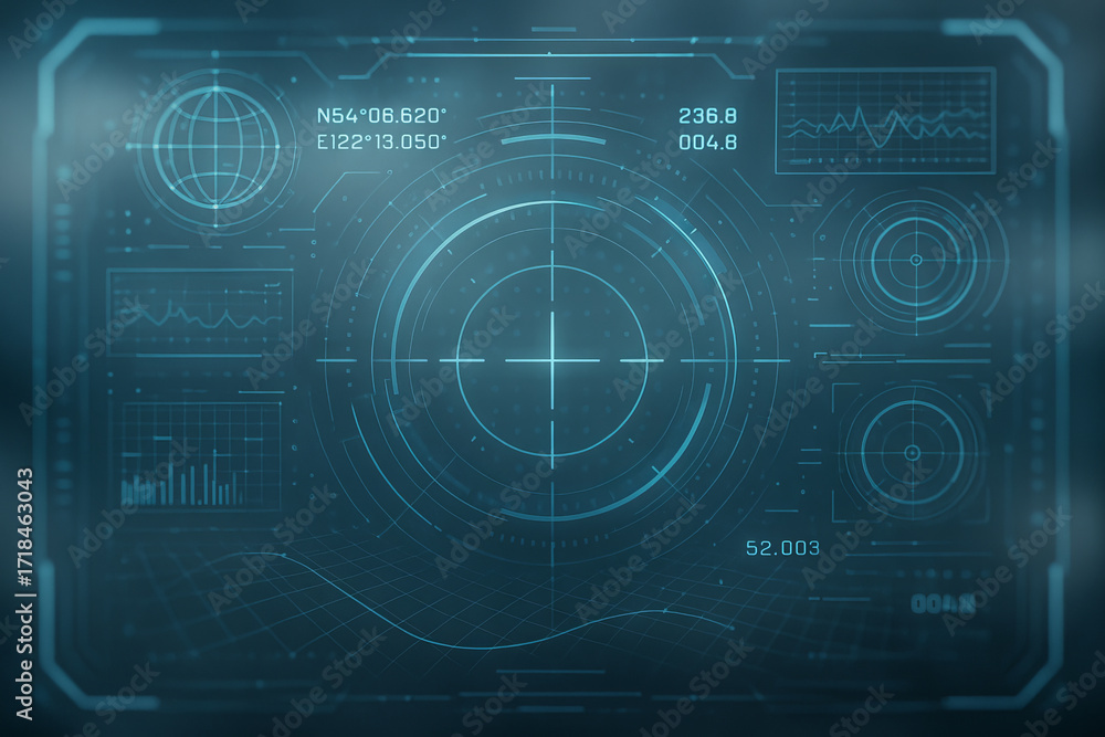 Aufkleber futuristic digital targeting interface with circular holographic display and data graphs concept of 