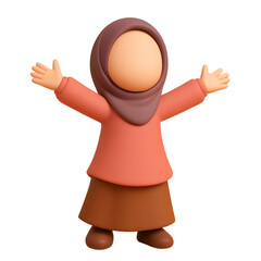 Adorable 3D Muslimah Character with Open Arms