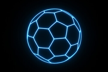 Naklejka premium Glowing neon blue soccer ball isolated on black background. concept of modern sports design, futuristic soccer, luminous athletic elements, energetic visual impact