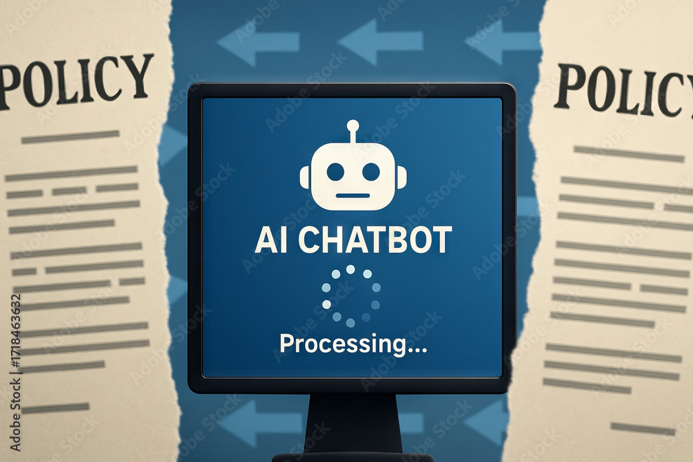 Aufkleber ai chatbot processing with policy documents, concept of artificial intelligence, automation, technol