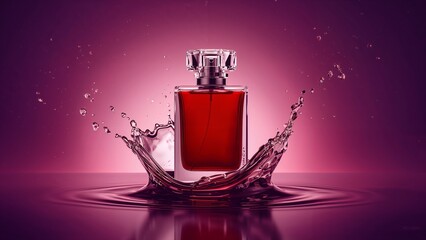 Luxurious perfume bottle with purple splash
