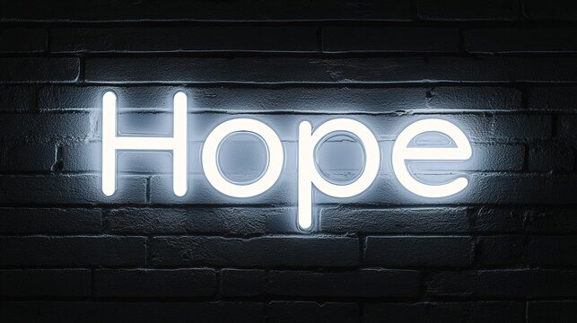A glowing neon sign spelling Hope against a dark backdrop, radiating an optimistic aura and inspiring positivity. Stock Image. - Powered by Adobe