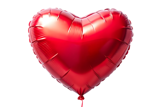 Shiny Red Heart Shaped Balloon with Red String cutout png isolated on a transparent background metallic