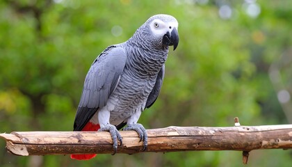 Obraz premium Grey parrot perched on branch, vibrant plumage
