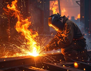 Industrial welder in action