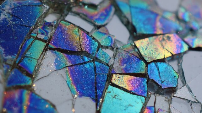 Colorful Iridescent Broken Glass Fragments - Powered by Adobe