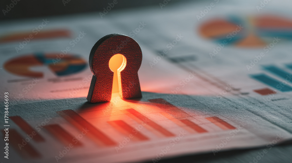 Leinwandbilder unlocking insights through data analysis, this features keyhole casting light on colorful graphs and