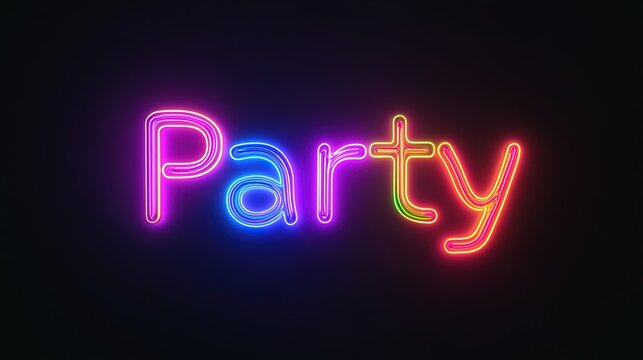 A vibrant neon sign spells out Party, a glowing beacon against the black canvas. Capturing the energy and excitement. Stock Image. - Powered by Adobe