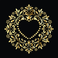 Vector set of decorative elements for design. Elegant line art frames for invitations, greeting cards, scrapbooking. Golden elements on black background