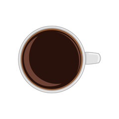 Top view of a cup filled with black coffee on a clean background.