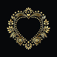 Wedding icon with heart and flower. Vector illustration on black background.
