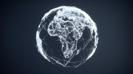 Digital wireframe globe with illuminated network structure highlighting Africa